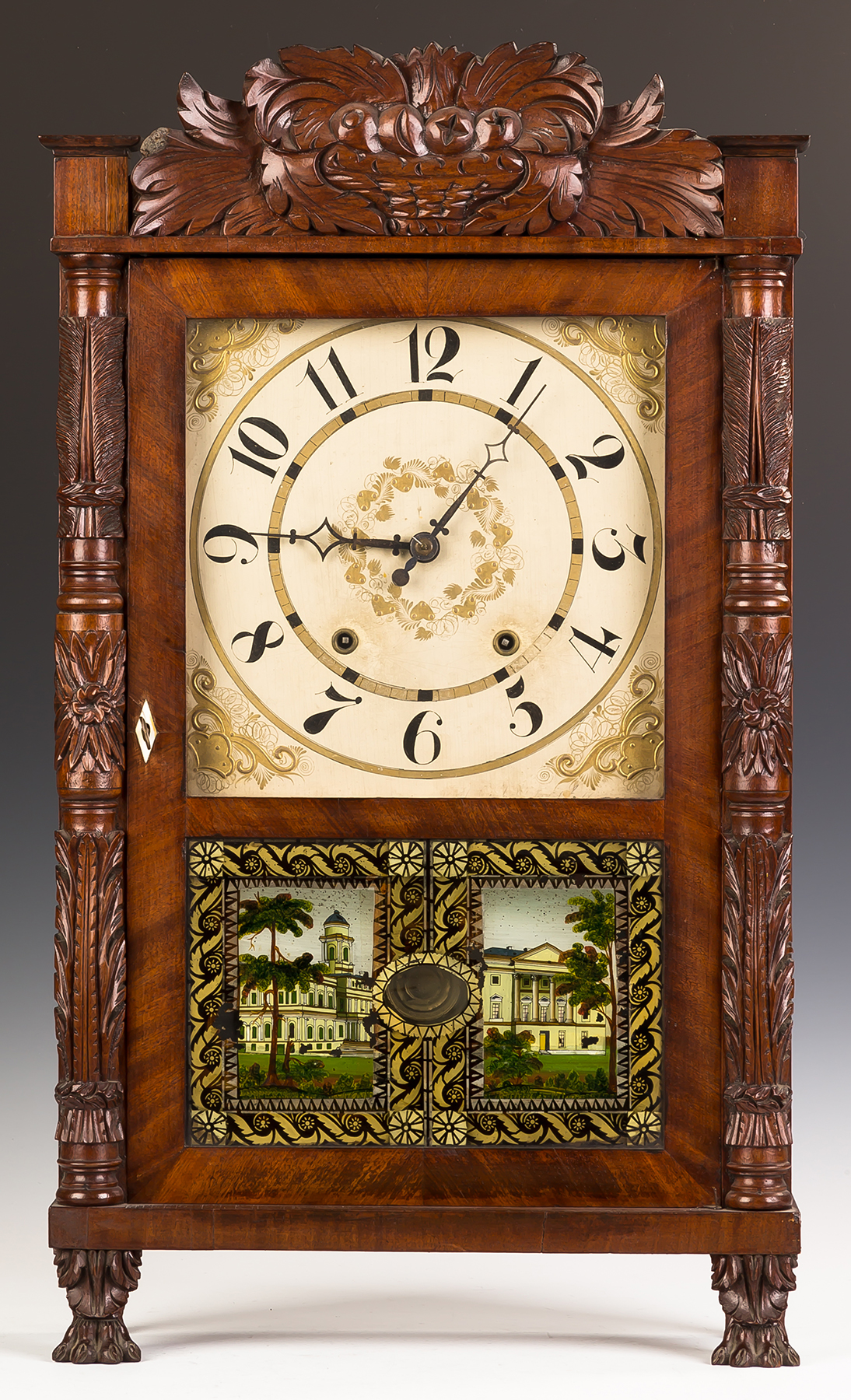 Appraisal: Fine and Rare Atkins and Downs Carved Transitional Shelf Clock