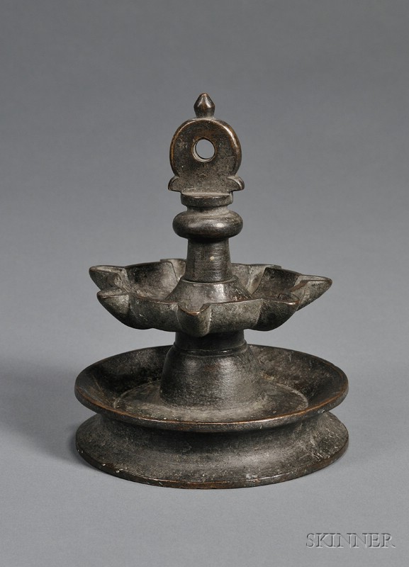 Appraisal: Rare Early Bronze Shabbat Lamp probably Germany th century star