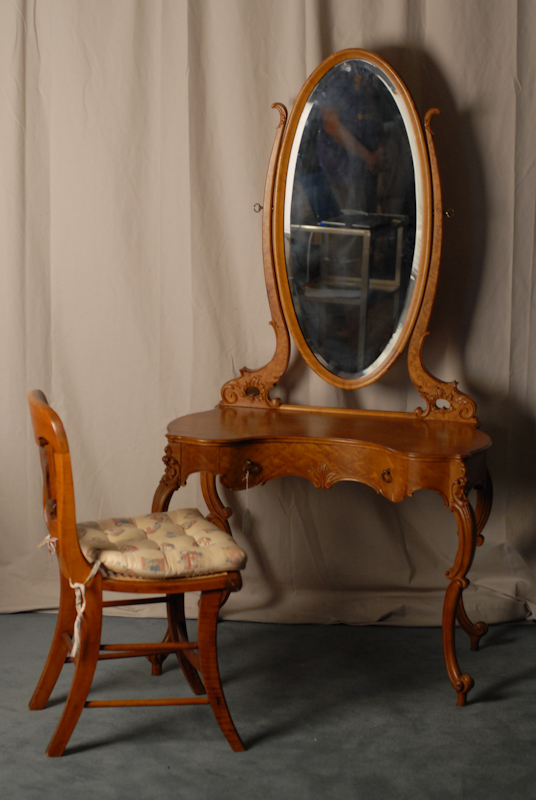 Appraisal: Rococo Revival Birds Eye Maple Dressing Table with tilting oval