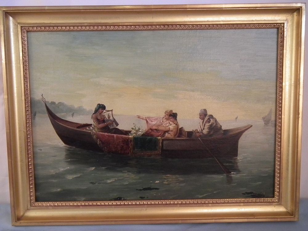 Appraisal: EGYPTIAN BOAT OIL PAINTING th century oil on canvas depicting