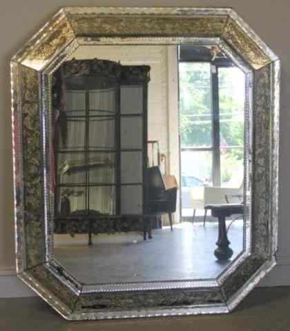 Appraisal: Midcentury Venetian Engraved Border Mirror From a New Hyde Park