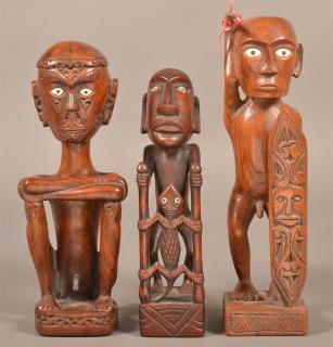 Appraisal: Three Indonesian Carved Protector Figures Three Vintage Indonesian Carved Wood