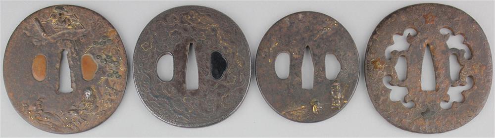 Appraisal: FOUR JAPANESE INLAID TSUBA the first signed of circular shape