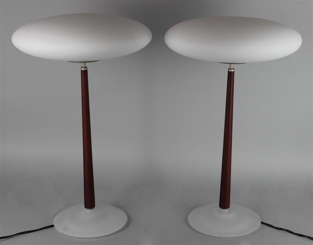 Appraisal: PAIR OF ARTELUCE MID-CENTURY ITALIAN STYLE FROSTED MUSHROOM GLOBE TABLE