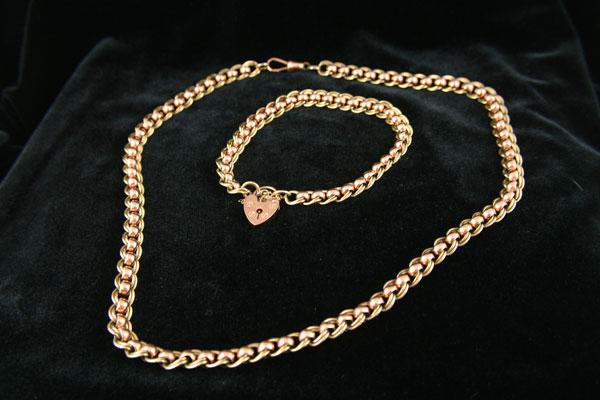 Appraisal: A Fancy Link Chain Necklace and Bracelet alternating rose and