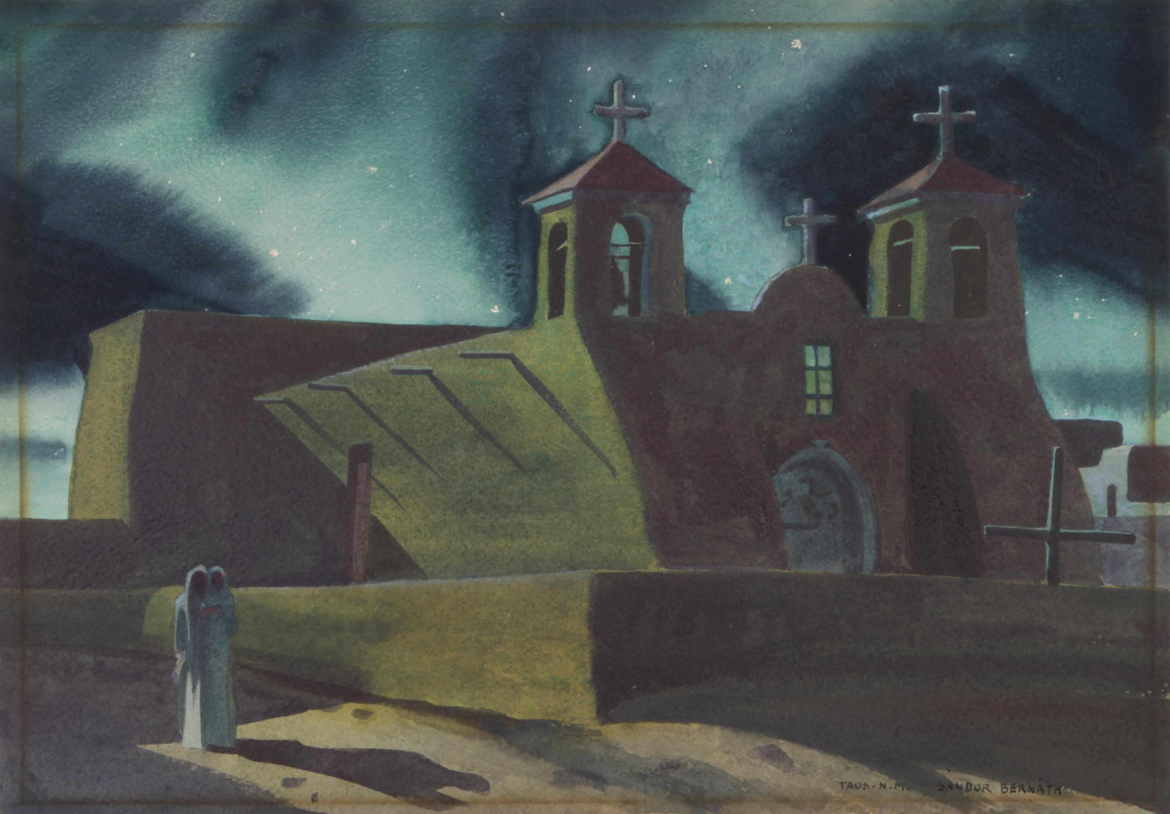 Appraisal: n a Sandor Bernath American - Taos Church at night