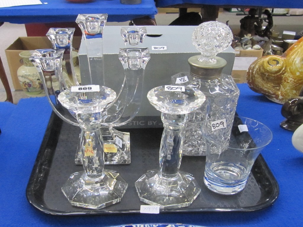 Appraisal: Nachtmann crystal five branch candelabrum another pair of candl