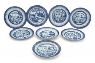 Appraisal: A Group of Eight Canton Blue and White Dinner Plates