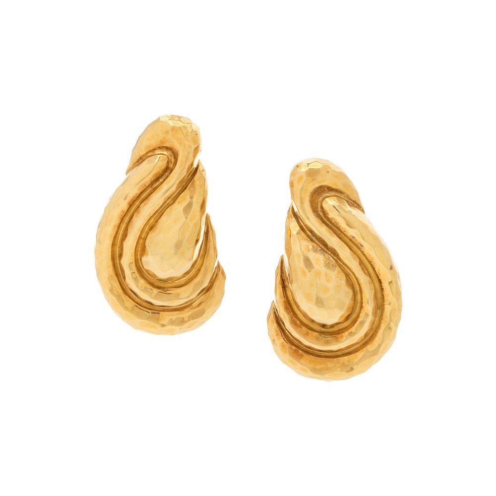 Appraisal: HENRY DUNAY YELLOW GOLD EARCLIPS HENRY DUNAY YELLOW GOLD EARCLIPS