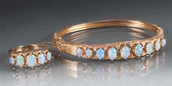 Appraisal: K yellow gold and opal bangle bracelet together with a