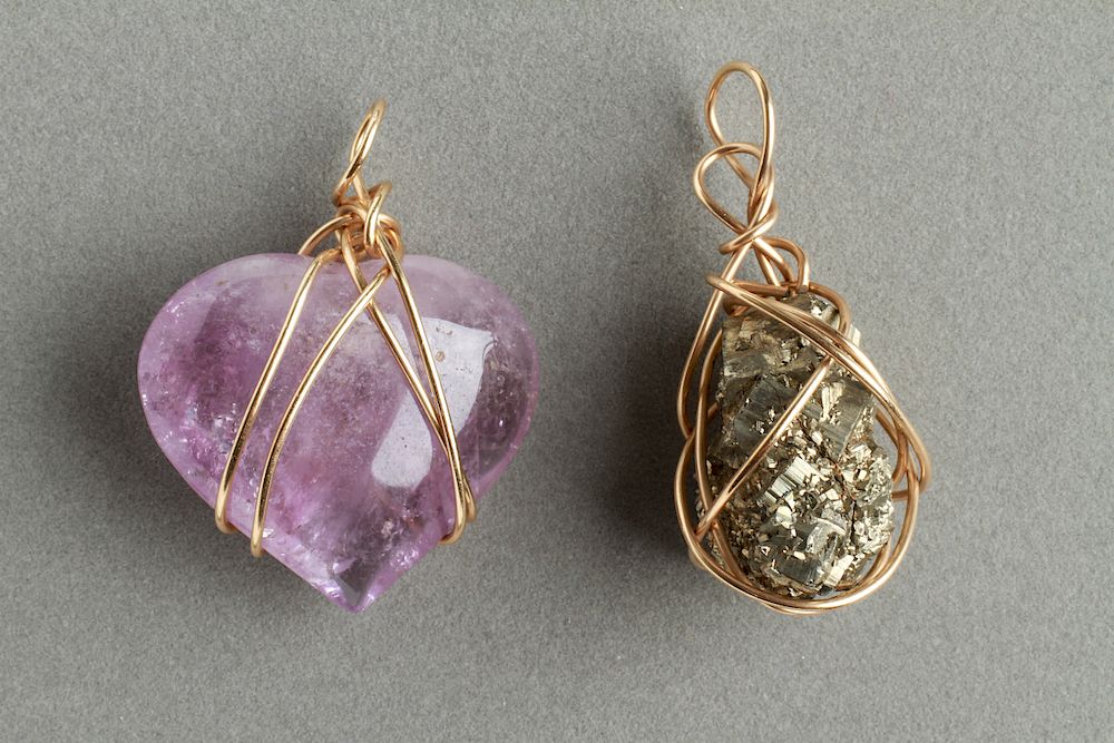 Appraisal: K Yellow Gold Wire Pyrite Amethyst Pendants K yellow gold