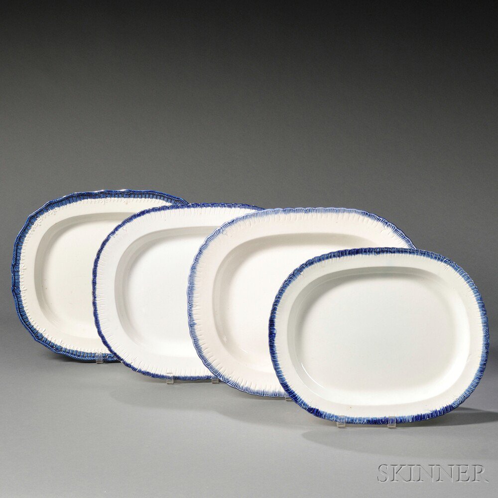 Appraisal: Four Oblong Cobalt Blue-edged Pearlware Platters England th century three