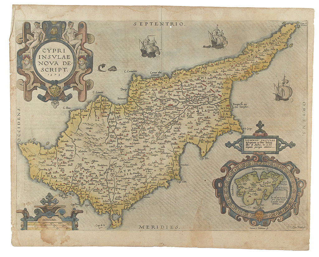 Appraisal: CYPRUS Ortelius Abraham Cypri Insulae Nova Descript Double-page engraved map