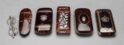 Appraisal: Five tortoise spectacles cases three rounded rectangular with gold and