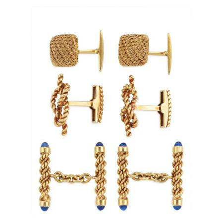 Appraisal: Three Pairs of Gold Cufflinks Estimate -