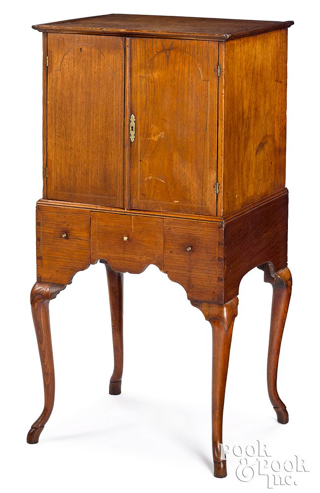 Appraisal: Queen Anne mahogany specimen cabinet on stand Queen Anne cedrela