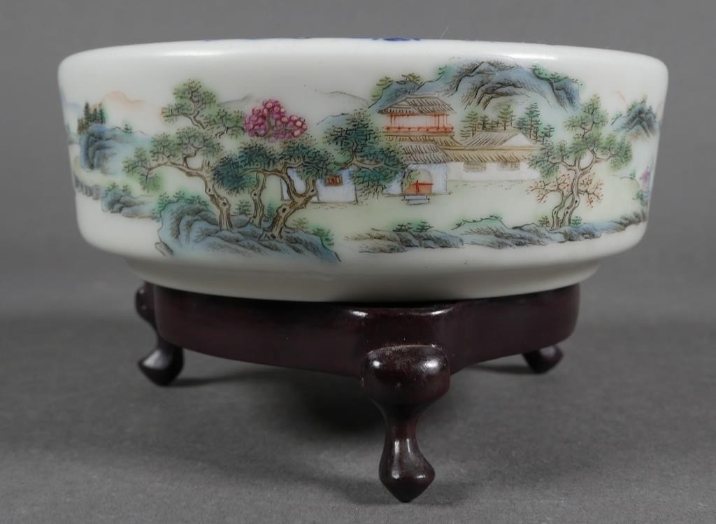 Appraisal: Round flat bottom ceramic bowl with landscape scene on a