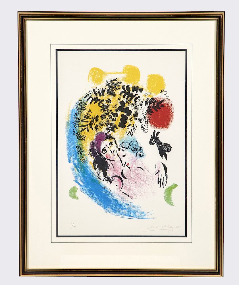 Appraisal: Marc Chagall Lovers With Red Sun lithograph Marc Chagall Lovers