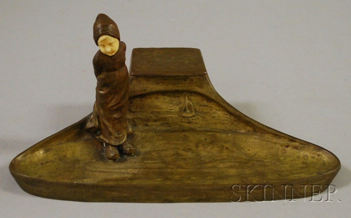 Appraisal: P Tereszczuk Art Nouveau Bronze Dutch Girl Figural Ink Stand