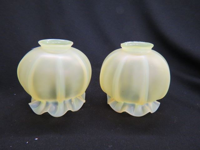 Appraisal: Pair of Art Glass Shades satin vaseline with ribbed tulip