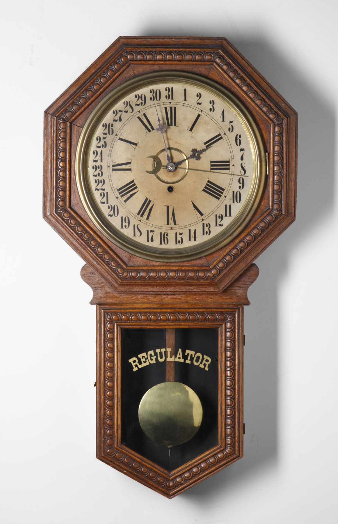 Appraisal: Gilbert Long Drop School House Calendar Clock Embossed oak case