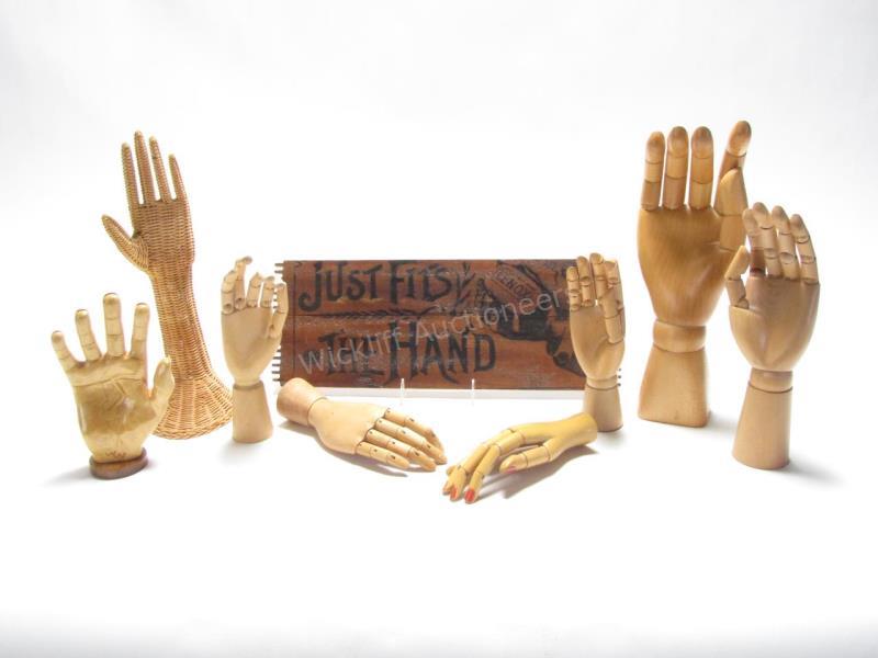 Appraisal: Group of Decorative Hands and Advertisement eight hands total six