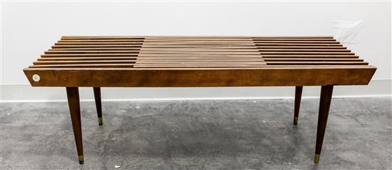 Appraisal: Sale Lot A Mid-Century Slat Bench raised on tapering legs