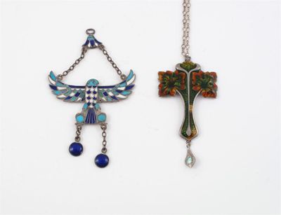 Appraisal: An Egyptian style falcon silver pendant With blue turquoise and