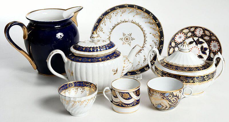 Appraisal: Pieces Assembled Cobalt and Gilt Porcelain British Continental th th