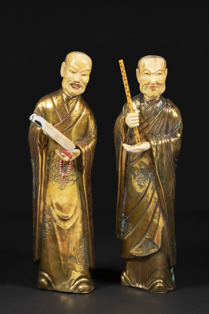 Appraisal: PR CHINESE STANDING MONK FIGURES Late th c Buddhist Monks