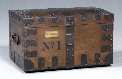 Appraisal: Oak fitted silver chest dovetailed construction with heavy iron mounts