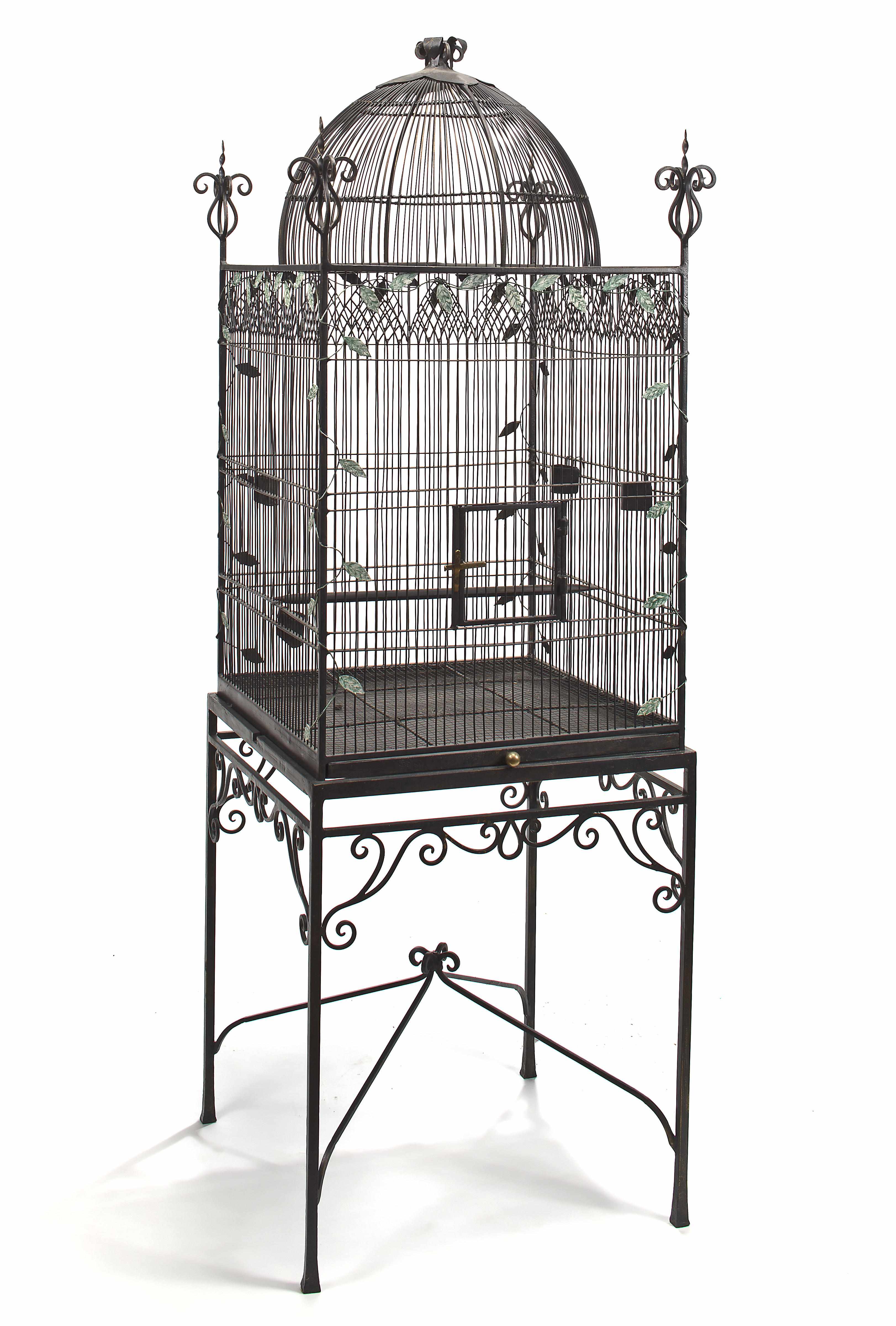 Appraisal: A Neoclassical style black painted wrought iron aviary height in