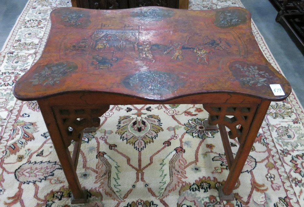 Appraisal: CHINESE EXPORT CENTER TABLE having a pictorial lacquer top and