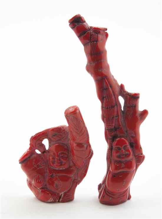 Appraisal: Two Chinese Coral Carvings each of natural form depicting figures