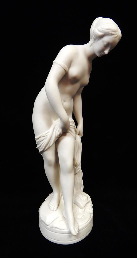 Appraisal: Parian sculpture of nude maiden about to bathe supported by