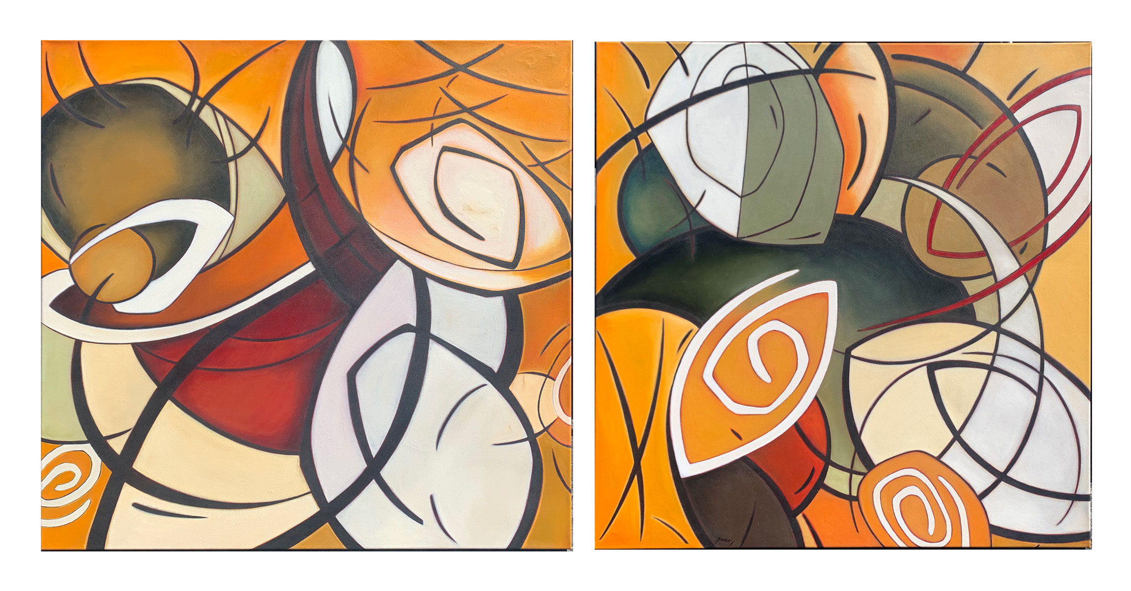 Appraisal: LARGE SCOTT SWEZY DIPTYCH PAINTINGS Abstract Pop-Art style Oils Canvas