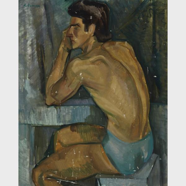 Appraisal: Follower of Aleksandr Aleksandrovich Deineka - SEATED MALE NUDE SEATED