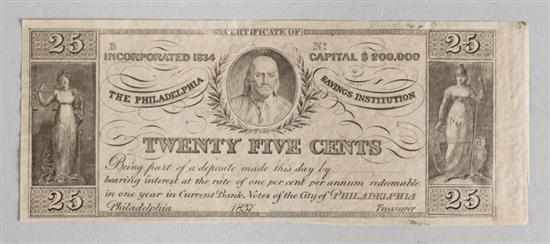 Appraisal: Philadelphia Savings Institution unissued -cent note Uncirculated Estimate - Currency