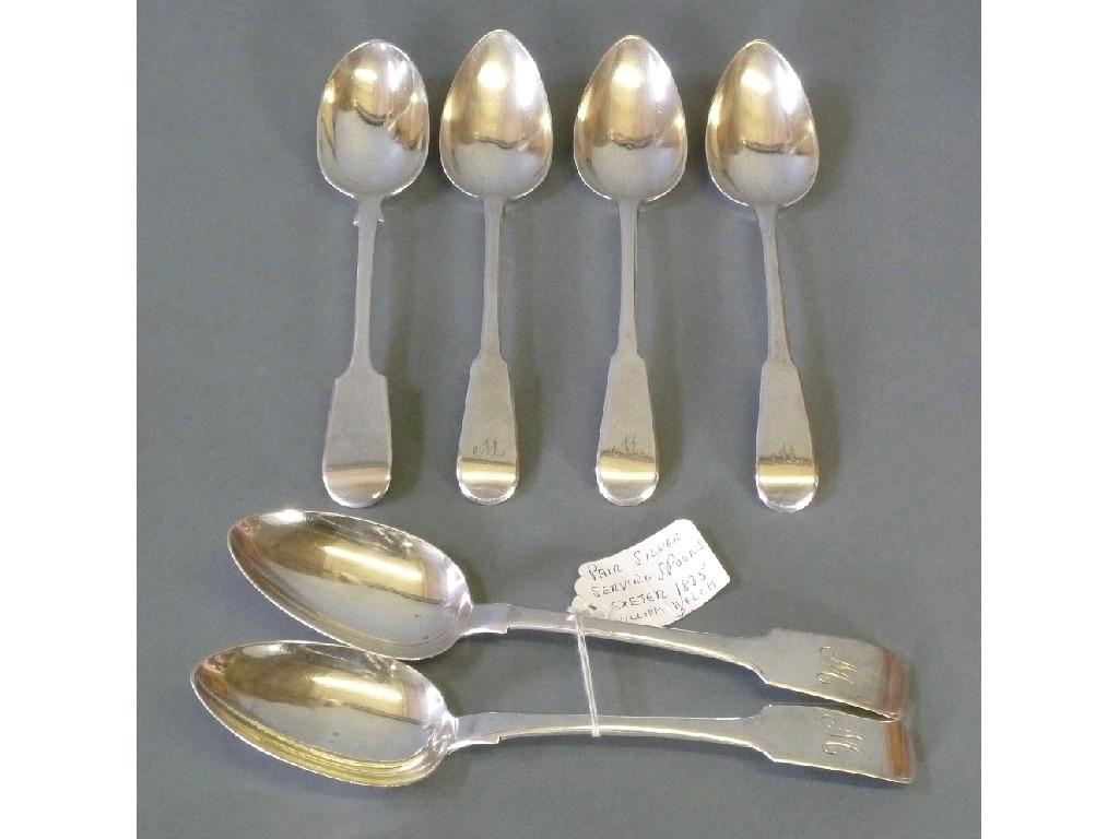 Appraisal: PAIR OF WILLIAM IV SILVER FIDDLE PATTERN TABLESPOONS by William