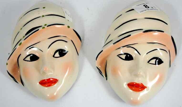 Appraisal: Pair of Crown Devon Art Deco Wall Masks