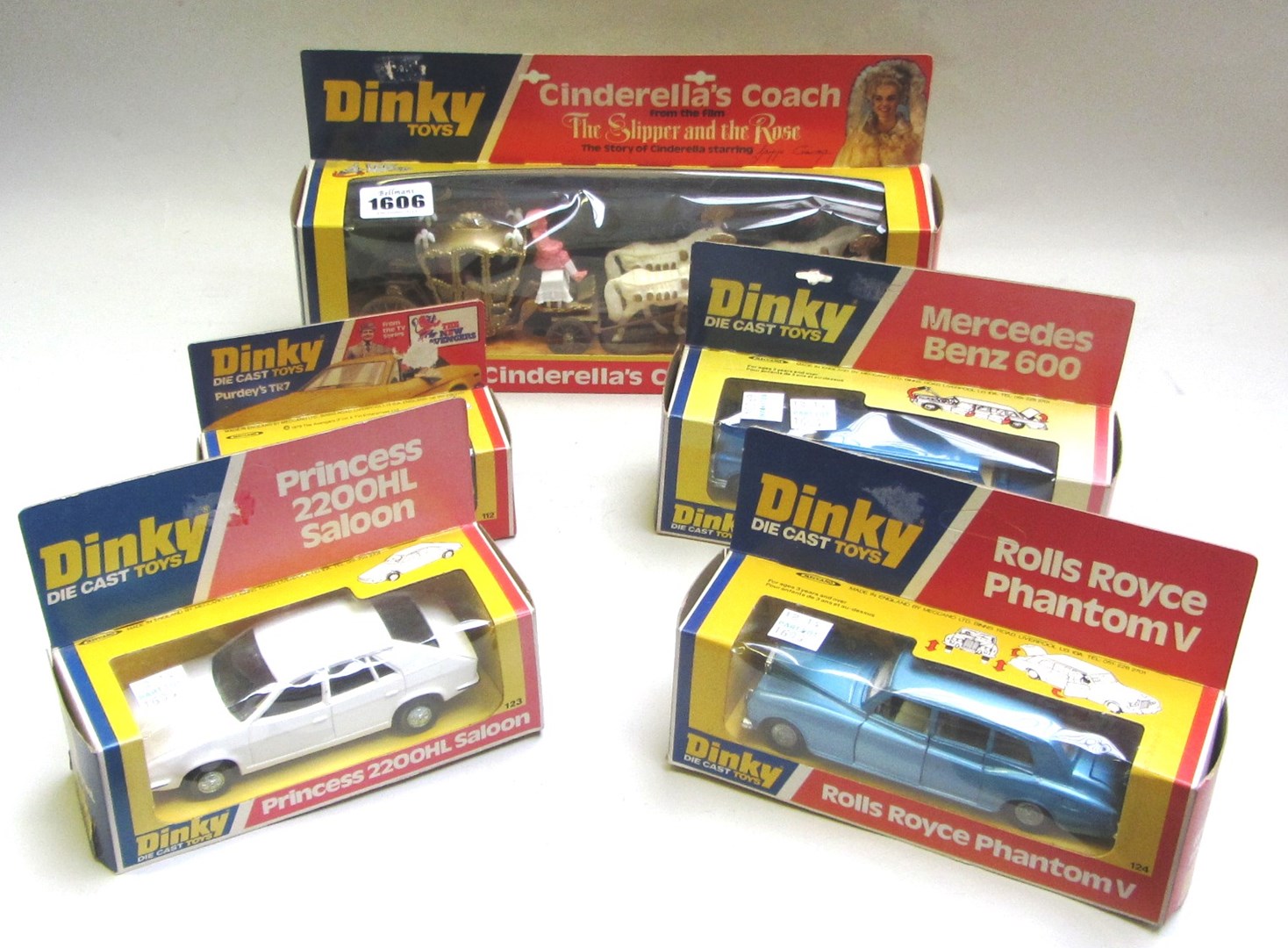 Appraisal: Five Dinky die-cast vehicles c boxed comprising a Cinderellas Coach