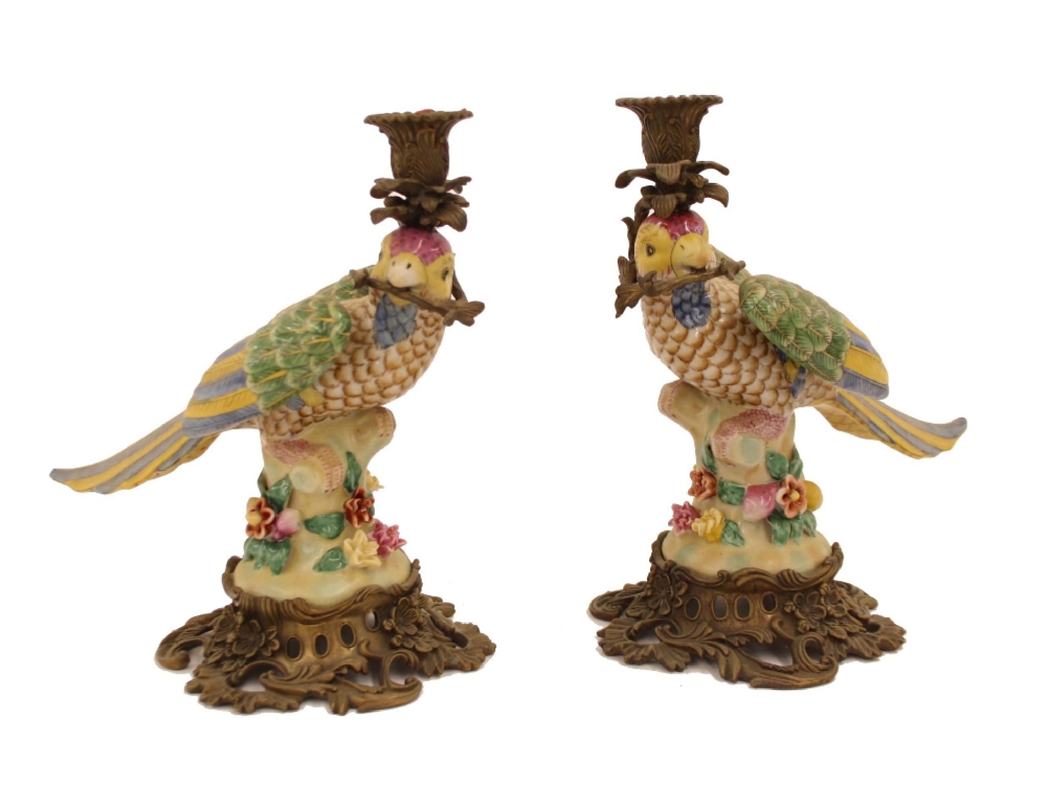 Appraisal: Pair of decroative porcelain and gilt metal candlesticks in the