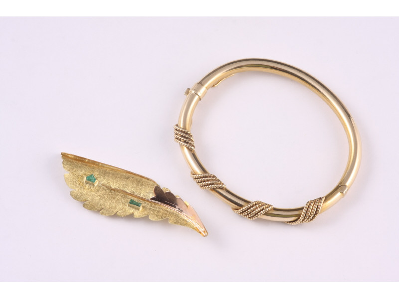 Appraisal: K Yellow Gold Bangle Bracelet Gold Brooch bracelet with four