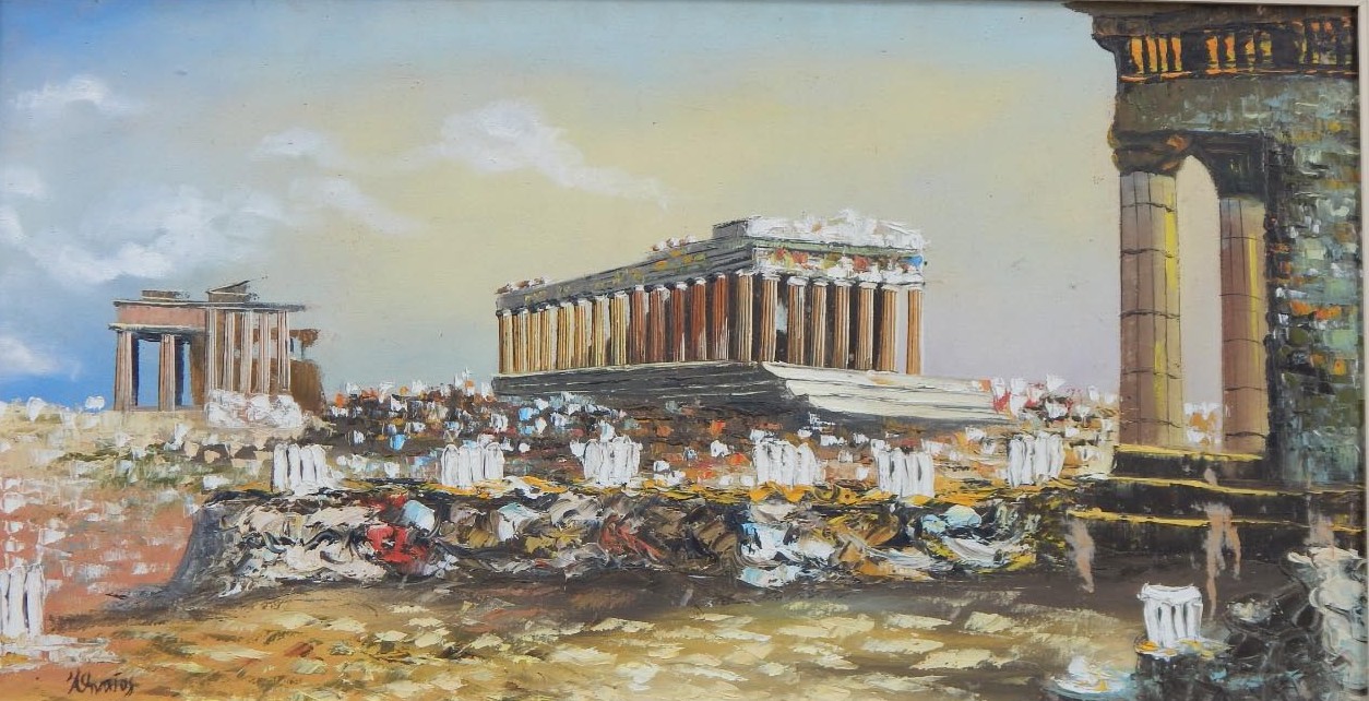 Appraisal: A Graios thC Athens The Acropolis oil on canvas signed