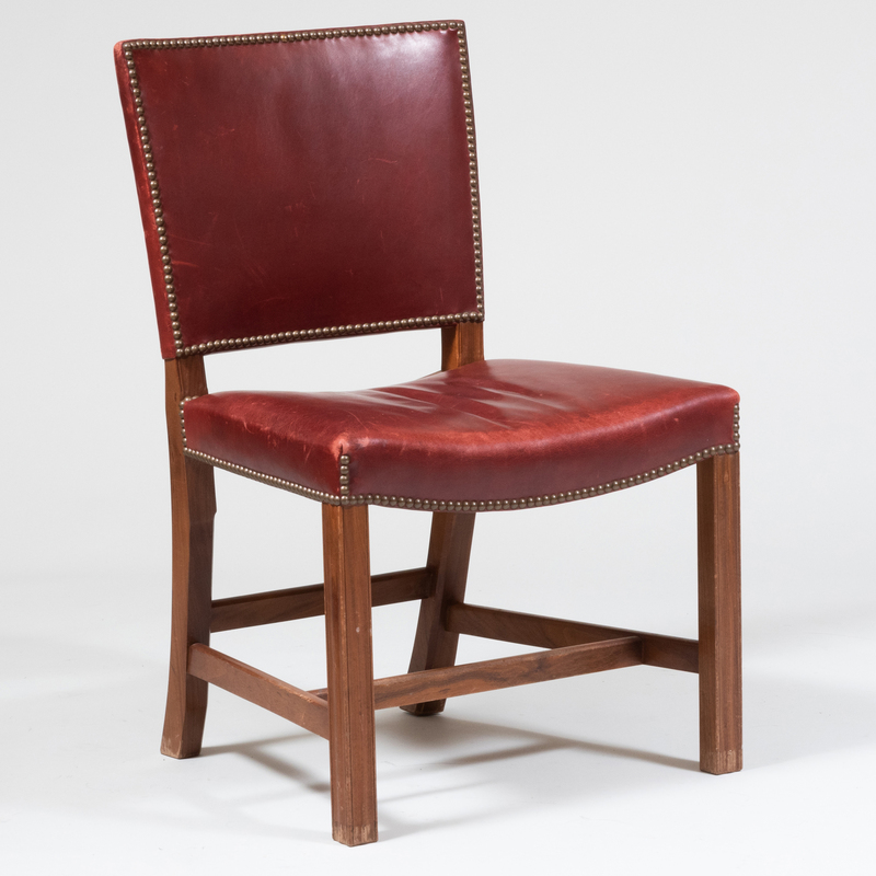 Appraisal: Two Oak Leather Upholstered Side Chairs in the Style of