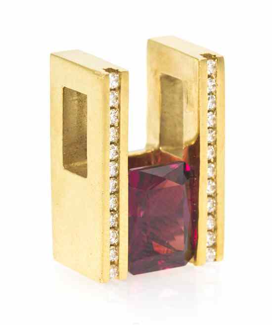 Appraisal: An Karat Yellow Gold Diamond and Garnet Pendant John Atencio