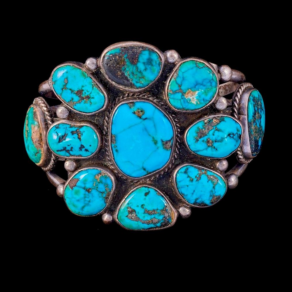 Appraisal: NAVAJO CUFF BRACELET An old pawn turquoise and silver cuff