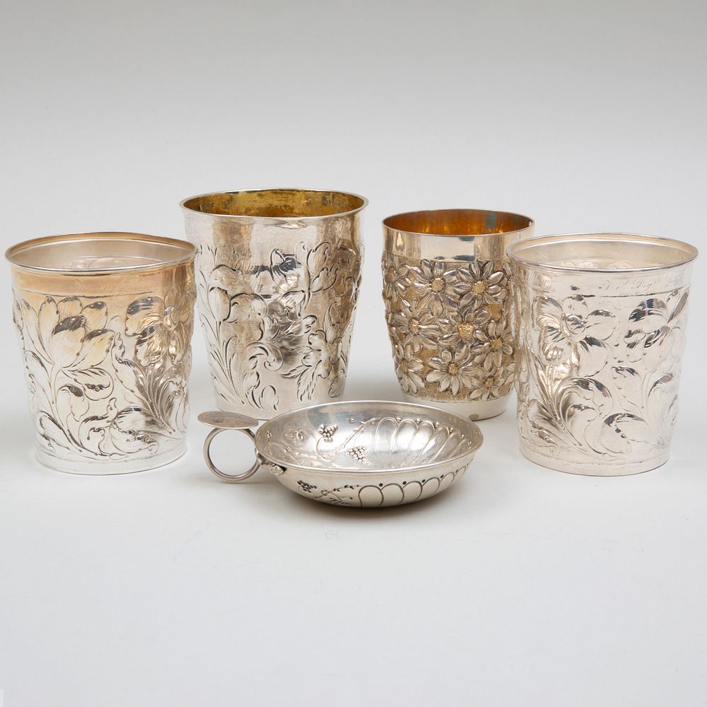 Appraisal: Two Continental Silver Flower Repouss Beakers and a French Silver