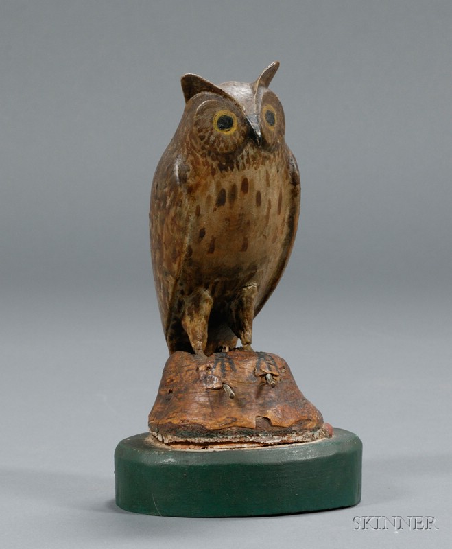 Appraisal: Enoch Benner Carved and Painted Wooden Owl Figure Phippsburg Maine