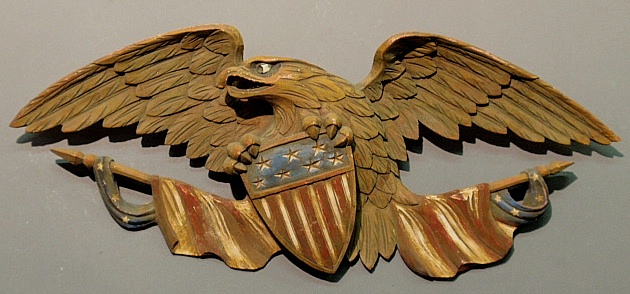 Appraisal: - Wood carving of an American spread-winged eagle with shield